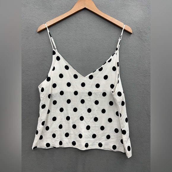 Kimi Kay Women’s Size Large Polka Dot Tank Top Cream And Black Scalloped Edge - Picture 2 of 7